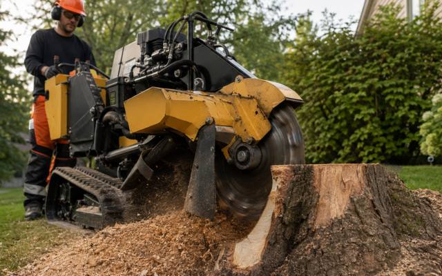 Stump grinder removing a tree stump below grade