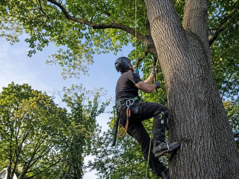 Wide view of a freshly trimmed residential tree canopy